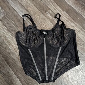 Torrid Black Lace Bodysuit with Silver Accents